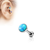 Opal Set Flat Top Cartilage Helix Tragus Barbell Stud
