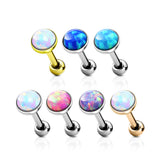 Opal Set Flat Top Cartilage Helix Tragus Barbell Stud