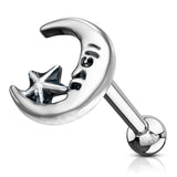 Moon Star Antique Silver Surgical Steel Ear Cartilage Helix Tragus Barbell