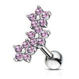 Triple 5 Crystal Flower Cluster Top Ear Cartilage Helix Daith Tragus Barbell Studs