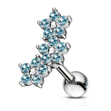 Triple 5 Crystal Flower Cluster Top Ear Cartilage Helix Daith Tragus Barbell Studs