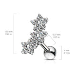 Triple 5 Crystal Flower Cluster Top Ear Cartilage Helix Daith Tragus Barbell Studs
