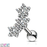 Triple 5 Crystal Flower Cluster Top Ear Cartilage Helix Daith Tragus Barbell Studs