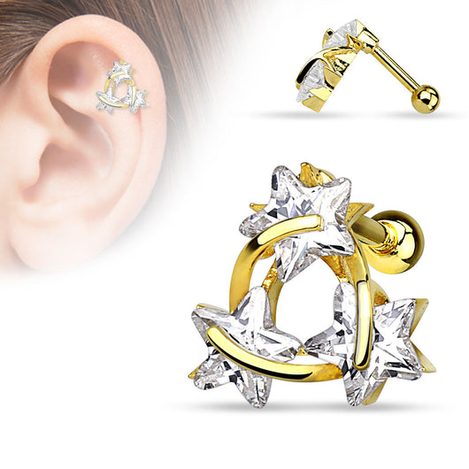 Star CZ 14Kt Gold Plated Surgical Steel Cartilage Tragus Helix Barbell
