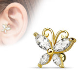 CZ Butterfly 14Kt. Gold Plated Cartilage Tragus Helix Barbell Stud