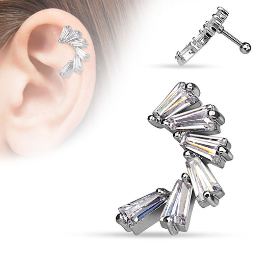 CZ Lined Crescent Surgical Steel Cartilage Tragus Helix Barbell Stud
