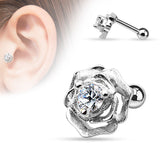 CZ Centered Flower 316L Surgical Steel Cartilage/Tragus Barbell