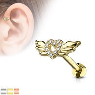 CZ Heart with Wings Ear Cartilage Helix Daith Tragus Studs Earrings