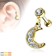 Crescent Moon Dangle Ear Cartilage Helix Daith Tragus Studs Earrings