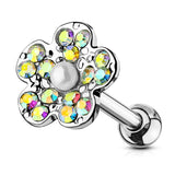 Flower with Pearl Ear Cartilage Helix Daith Tragus Studs Earrings