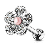 Flower with Pearl Ear Cartilage Helix Daith Tragus Studs Earrings