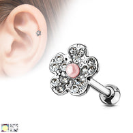 Flower with Pearl Ear Cartilage Helix Daith Tragus Studs Earrings