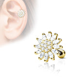 Flower Top CZ Ear Cartilage Daith Helix Tragus Barbell Stud