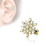Snow Flake Top CZ Ear Cartilage Daith Helix Tragus Barbell Stud