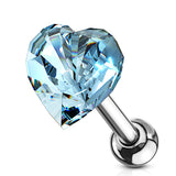 Heart CZ Top Ear Cartilage Daith Helix Tragus Barbell Stud