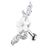 Mother of Pearl Flower Vine CZ Top Ear Cartilage Daith Helix Tragus Barbell Stud