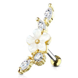 Mother of Pearl Flower Vine CZ Top Ear Cartilage Daith Helix Tragus Barbell Stud