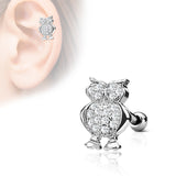 Owl Top CZ Ear Cartilage Daith Helix Tragus Barbell Stud