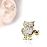 Owl Top CZ Ear Cartilage Daith Helix Tragus Barbell Stud