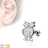 Owl Top CZ Ear Cartilage Daith Helix Tragus Barbell Stud