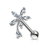Marquise CZ Flower With Pear CZ Stem Top Ear Cartilage Helix Daith Tragus Barbell Earrings
