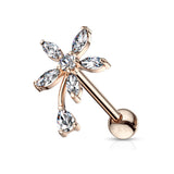 Marquise CZ Flower With Pear CZ Stem Top Ear Cartilage Helix Daith Tragus Barbell Earrings