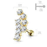 Double Curved Lined CZ Top Ear Cartilage Helix Daith Tragus Barbell Studs