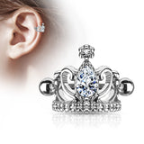 Tear Drop CZ Tiara Shield Ear Cartilage Helix Cuff Barbells