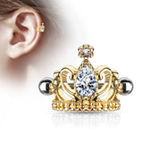 Tear Drop CZ Tiara Shield Ear Cartilage Helix Cuff Barbells