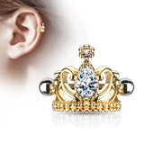 Tear Drop CZ Tiara Shield Ear Cartilage Helix Cuff Barbells