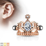 Tear Drop CZ Tiara Shield Ear Cartilage Helix Cuff Barbells