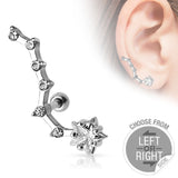 Multi CZ and Star Ear Cartilage Daith Tragus Helix Barbell