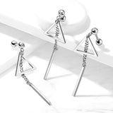 Triangle With Bar on Chain Dangle 316L Surgical Steel Tragus Cartilage Barbell