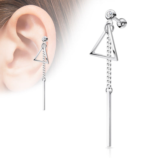 Triangle With Bar on Chain Dangle 316L Surgical Steel Tragus Cartilage Barbell