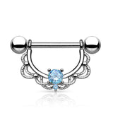 Pair of CZ Filigree Drop Surgical Steel Barbell Nipple Rings