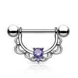 Pair of CZ Filigree Drop Surgical Steel Barbell Nipple Rings