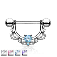 Pair of CZ Filigree Drop Surgical Steel Barbell Nipple Rings