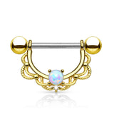 Pair of Opal Filigree Drop Surgical Steel Barbell Nipple Rings