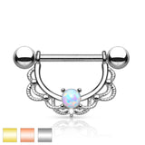 Pair of Opal Filigree Drop Surgical Steel Barbell Nipple Rings