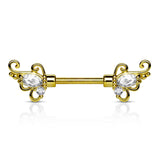 Pair of CZ Set Floral Filigree Surgical Steel Barbell Nipple Rings