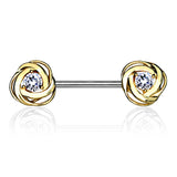 Pair of CZ Rose Surgical Steel Barbell Nipple Rings