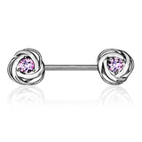 Pair of CZ Rose Surgical Steel Barbell Nipple Rings