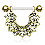 Pair of Filigree Flower Dangle Surgical Steel Barbell Nipple Rings