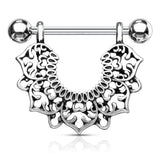 Pair of Filigree Flower Dangle Surgical Steel Barbell Nipple Rings