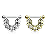 Pair of Filigree Flower Dangle Surgical Steel Barbell Nipple Rings