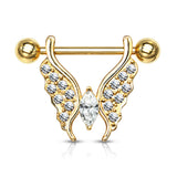 Pair Marquise Crystal Center CZ Paved Butterfly Barbell Nipple Rings