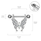 Pair Marquise Crystal Center CZ Paved Butterfly Barbell Nipple Rings