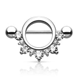 Pair of CZ Surgical Steel Barbell Nipple Rings Shield