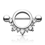 Pair Half Circle CZ Lined Nipple Rings Shield