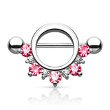 Pair Half Circle CZ Lined Nipple Rings Shield